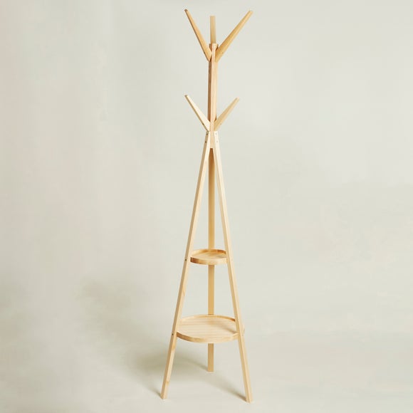 Ash Wood Coat Stand with Shelves