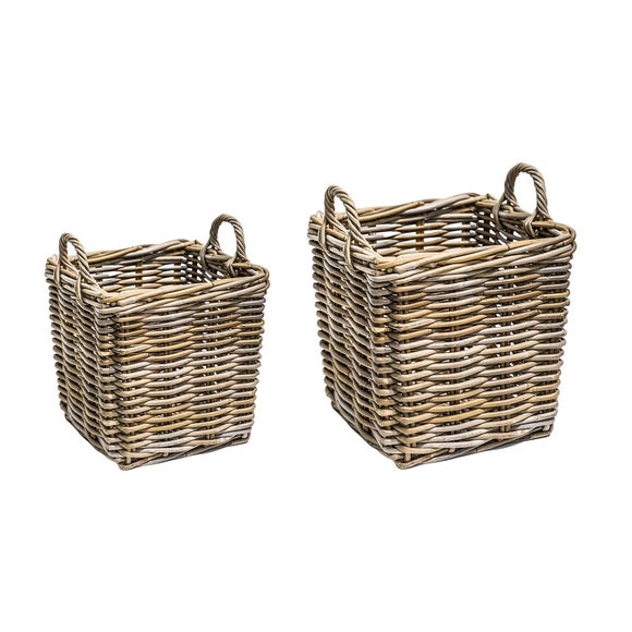 Set of 2 Square Wicker Log Baskets