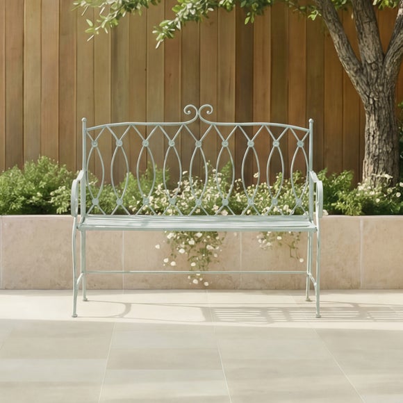 Wrought Iron 2 Seater Sage Green Bench