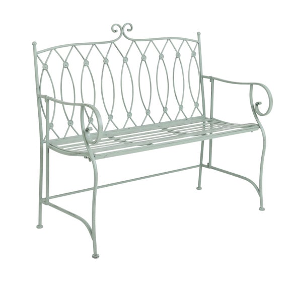 Wrought Iron 2 Seater Sage Green Bench