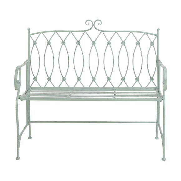 Wrought Iron 2 Seater Sage Green Bench