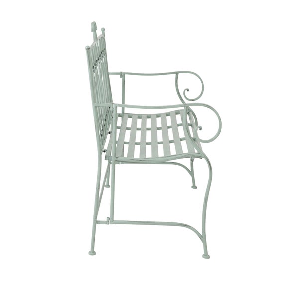 Wrought Iron 2 Seater Sage Green Bench