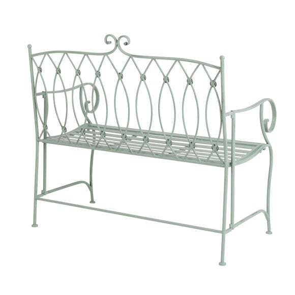 Wrought Iron 2 Seater Sage Green Bench