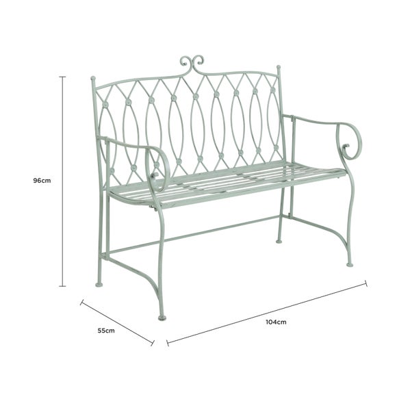 Wrought Iron 2 Seater Sage Green Bench