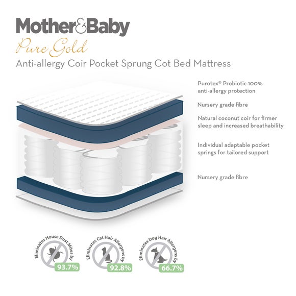 Mother&Baby Pure Gold Hypoallergenic Coir & Pocket Sprung Mattress, product image 2