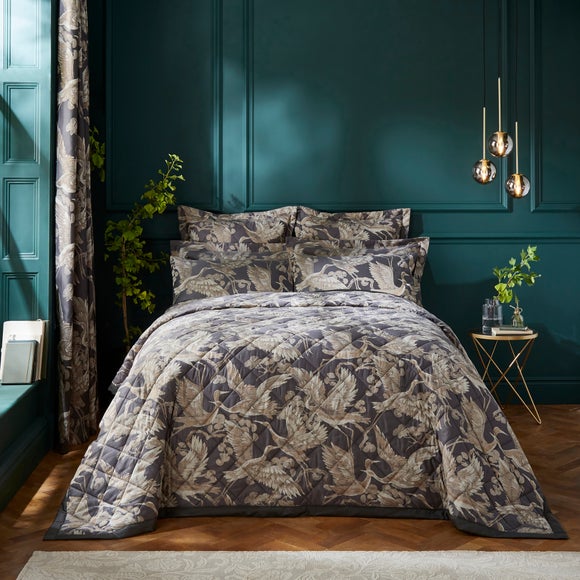 Dorma Gilded Crane Charcoal Bedspread, product image 1
