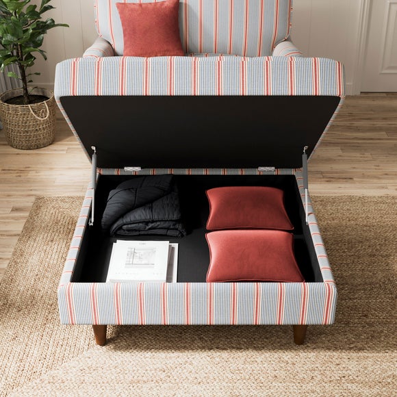 Zoe Retro Coastal Stripe Square Storage Footstool