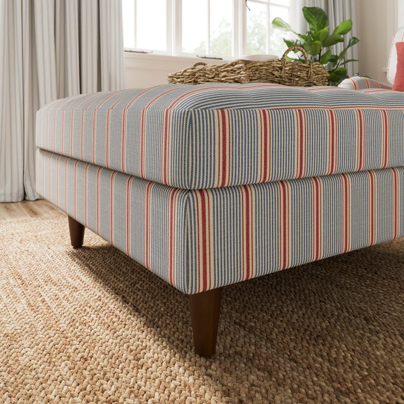 Zoe Retro Coastal Stripe Square Storage Footstool