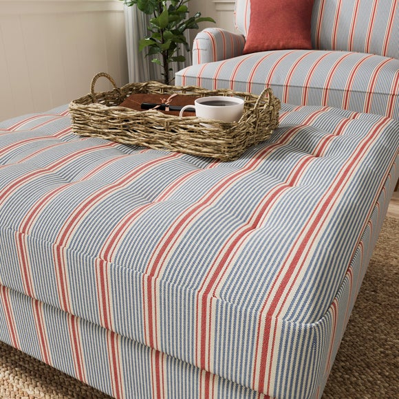 Zoe Retro Coastal Stripe Square Storage Footstool