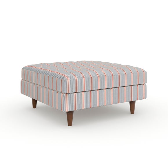 Zoe Retro Coastal Stripe Square Storage Footstool