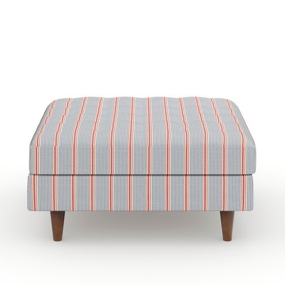 Zoe Retro Coastal Stripe Square Storage Footstool
