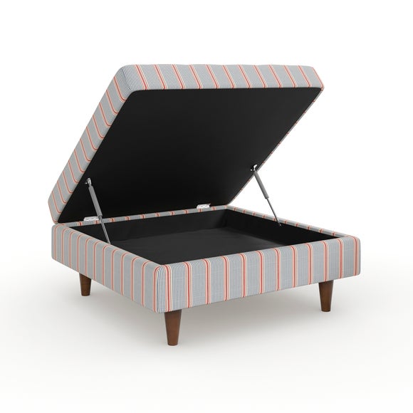 Zoe Retro Coastal Stripe Square Storage Footstool