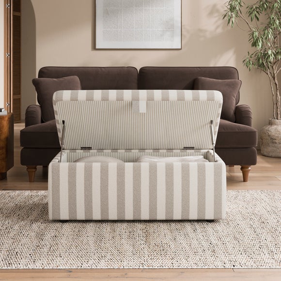 Box Chest Boucle Stripe Storage Footstool