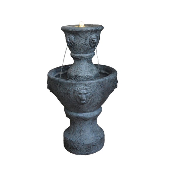 Two‑Tier Water Feature with Lion Heads